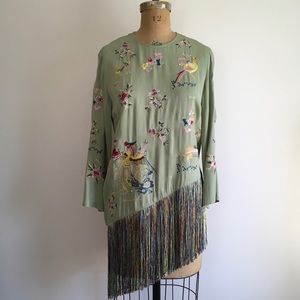 Zara Embroidered Fringe Tunic Birds Dragon